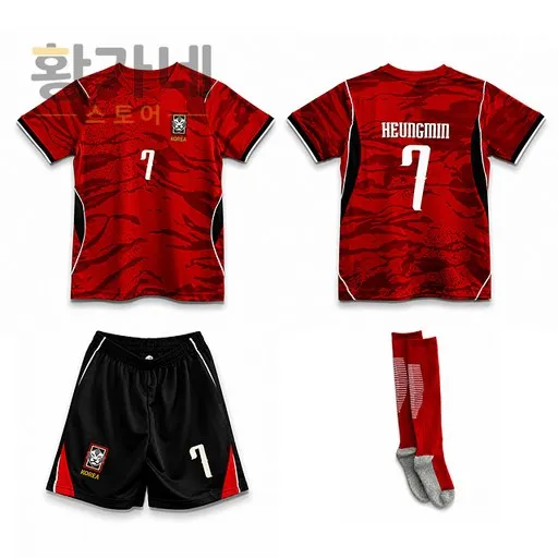 2026 한국 국가대표 축구 유니폼 홈 붉은악마 축구 유니폼 키즈 어린이 성인 운동복 7번 손흥민 유니폼