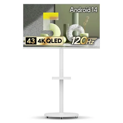 더함 CHIQ 4K UHD QLED DLG 120Hz 돌비 AI 스마트 구글5.0 TV + 삼탠바이미 이동식 티비스탠드 라이트 세트, 109cm(43인치), MS22-241L-W, 이동형 스탠드, 고객직접설치