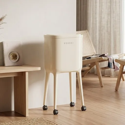 KUAHAI 롱레그 이동식 원터치 휴지통 20L 가정용 주방 고각 대용량 쓰레기통, 크림 화이트