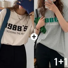 JLVJ 1+1 여름 여성 레트로 숫자 프린트 오버핏 티셔츠