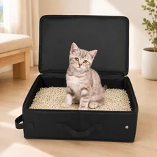 융풍 고양이 화장실 휴대용 접이식 모래통 옥스포드 원단 여행 캠핑 차량용, 블랙, 1개