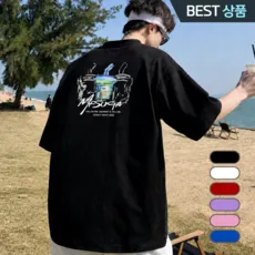 어반스텝 원포인트 로고 티셔프 남녀공용 오버핏 루즈핏 라운드넥 반팔 면 캐주얼 레터링 프린팅 여름