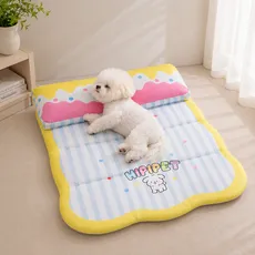 WHH 사계절 양면 방수 반려동물 방석 강아지 쿠션 베개 일체형 접이식 고양이 침대, 1개, 옐로우
