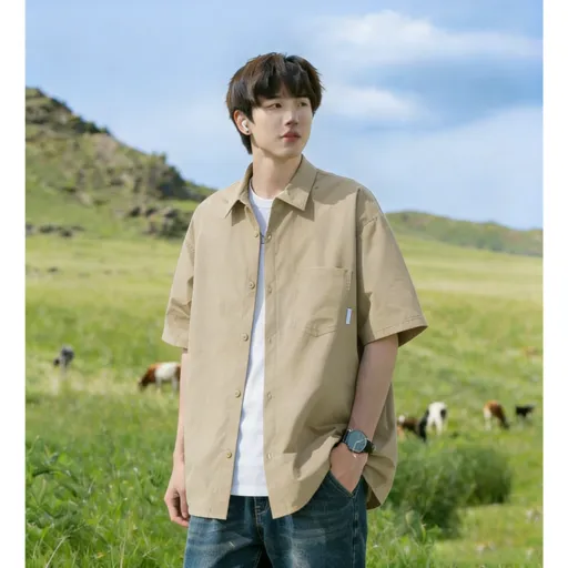 ANYOU 남성 반팔 셔츠 루즈핏 포켓 디자인 데일리 캐주얼 셔츠 여름 시원한 반소매 셔츠