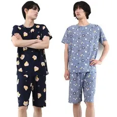 3355shop (2세트) 남성 여성 쿨 까실이 반팔 잠옷세트 커플 여름 잠옷 파자마 홈웨어 상하세트 1+1