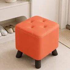 WHH 원목 풋 스툴 가죽 발받침대 보조 현관 의자, 1개, 오렌지