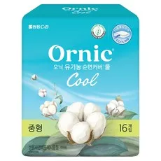 오닉 순면커버 쿨 생리대 날개형, 1세트, 16개입, 중형