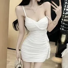 cammello 큐피드 쉬폰 슬림핏 드레이프 셔링 미니 나시 원피스 여름 페스티벌 클럽룩 파티룩