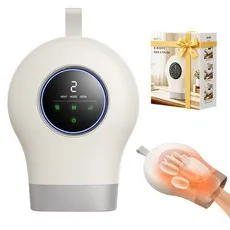 NICESUN 무선 손마사지기 손가락분리형 온열 에어백 손목마사지기 LED 터치 디스플레이, 아이보리, AM08