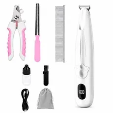 RichMagic 반려동물 발바닥 바리깡 강아지 고양이 발바닥 바리깡 무선 미니 클리퍼 LED 라이트 탑재 저소음 반려동물 이발기, 1개, 흰색