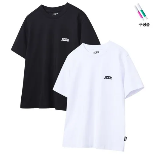 지프 JEEP 키즈 아동 어린이 반팔 티셔츠 남녀공용 반팔티 1+1 화이트 블랙 2팩(싹스틱 구성)