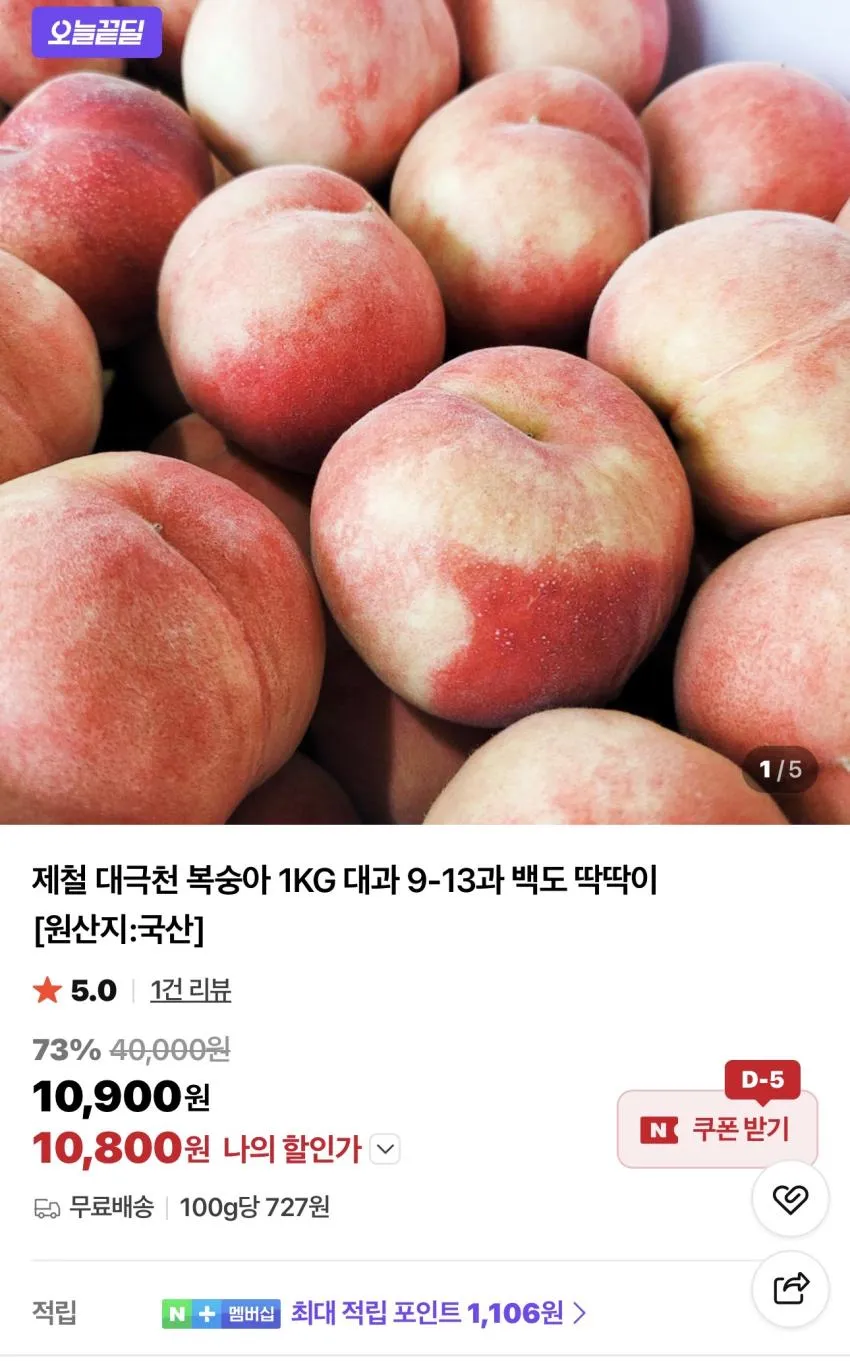 제철 대극천 복숭아 1KG 대과 9-13과