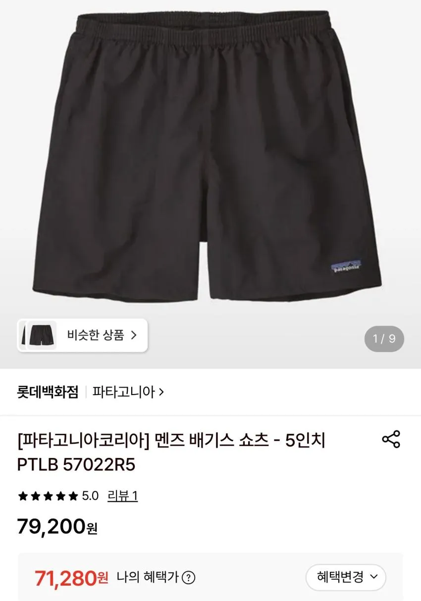 파타고니아코리아 배기스 쇼츠 5인치