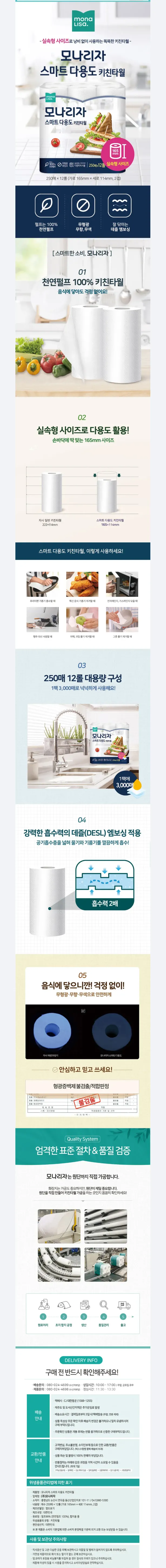 모나리자 스마트 다용도 키친타올 250매 12롤 6900원 무배