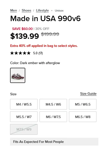 뉴발란스 993 핑크 타피 $89.99