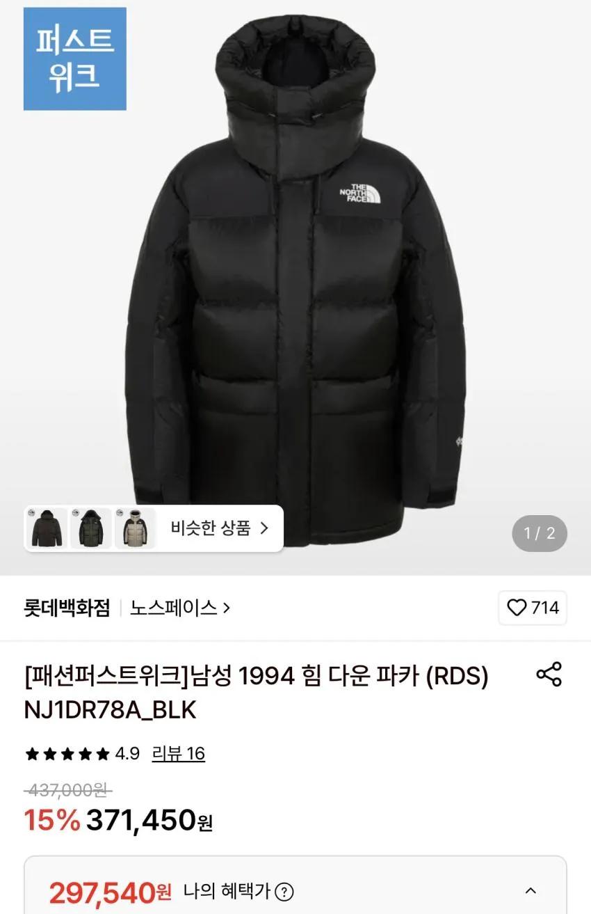 노스페이스 1994 힘 다운 파카 29만원대