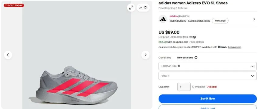 아디다스 40% 할인 에보슬 $53.4 / 아디오스프로4 $105