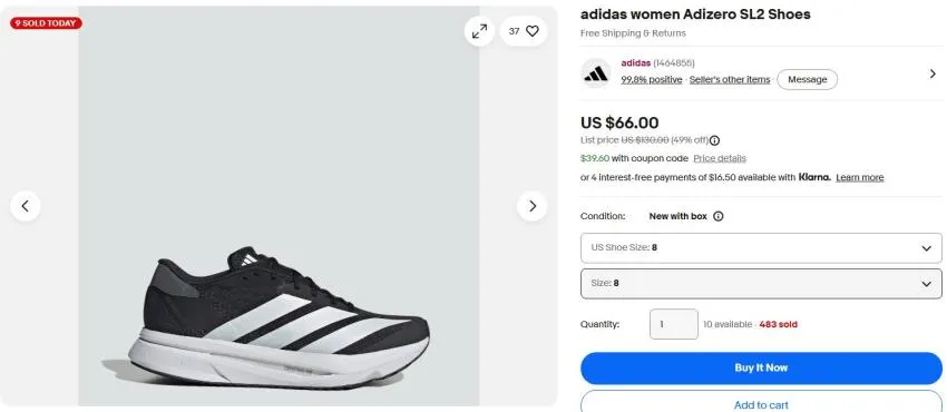 아디다스 40% 할인 에보슬 $53.4 / 아디오스프로4 $105