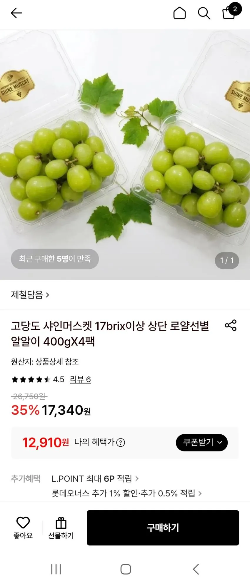 17brix 샤인머스켓 400gX 4팩