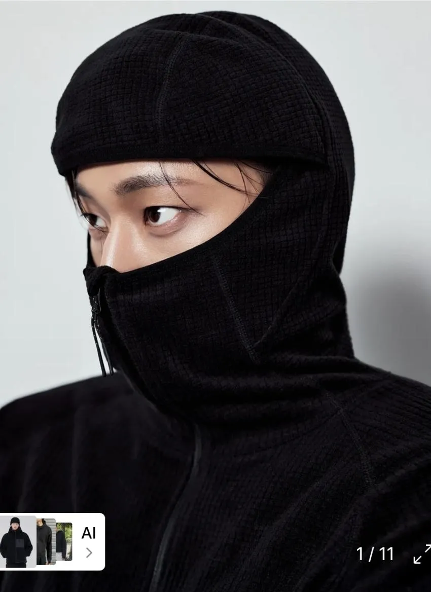 무탠다드 시티레저 그리드 폴라 플리스 바라클라바 후디드 집업