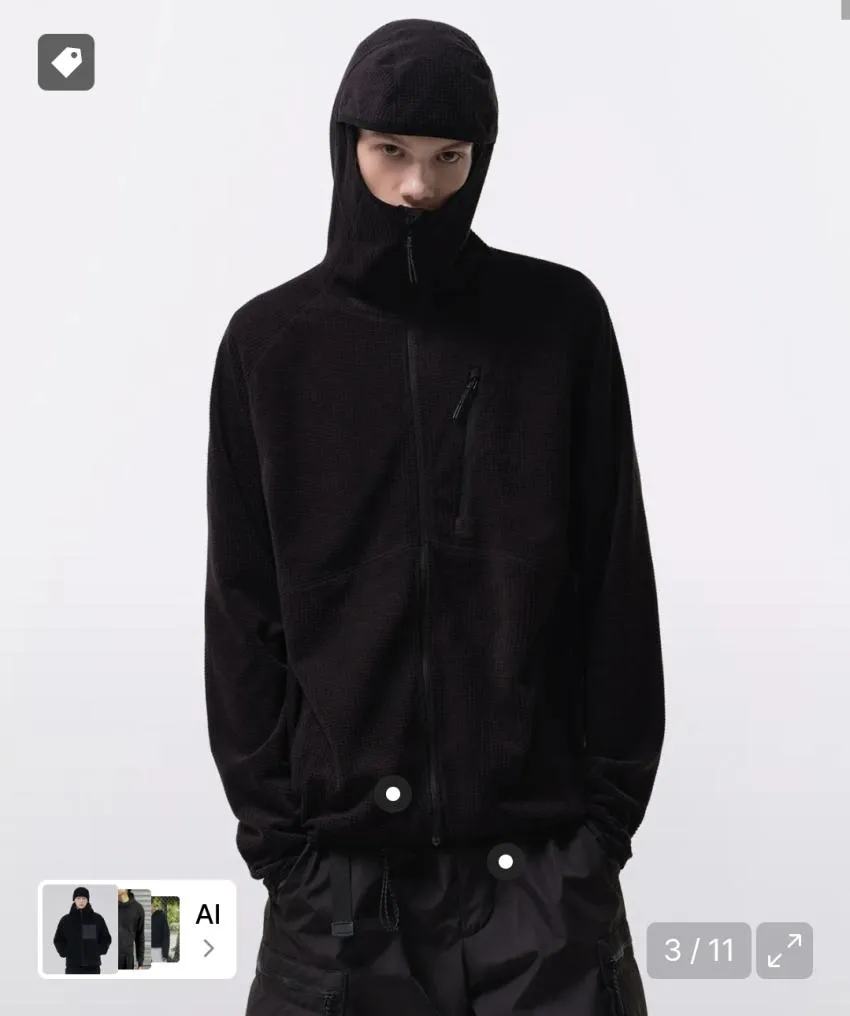 무탠다드 시티레저 그리드 폴라 플리스 바라클라바 후디드 집업