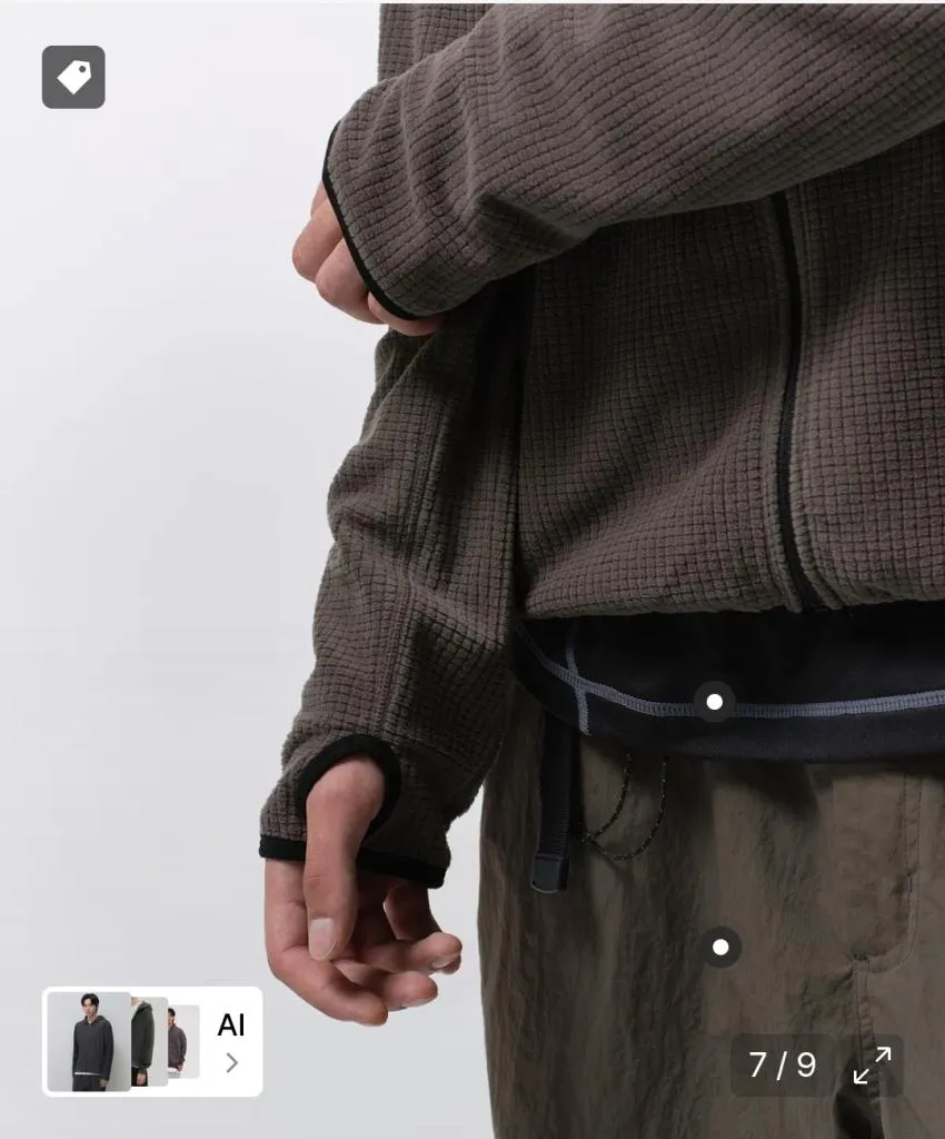 무탠다드 시티레저 그리드 폴라 플리스 바라클라바 후디드 집업