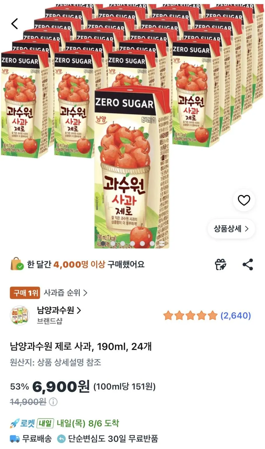 남양과수원 제로 사과, 190ml