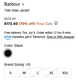 Barbour Tide Jacket $172