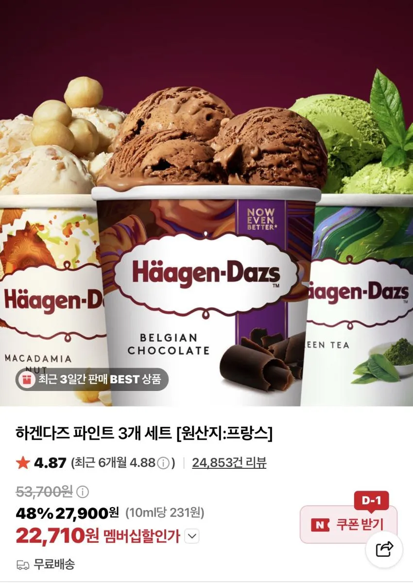 하겐다즈 파인트 3개