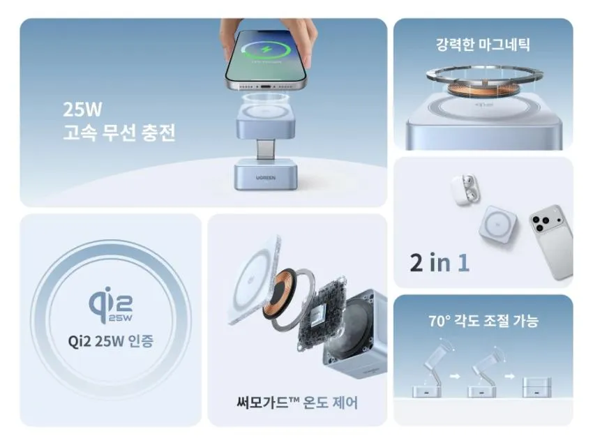 유그린 Qi2.2 25W 2in1 마그네틱 무선 충전 스탠드 $22.67