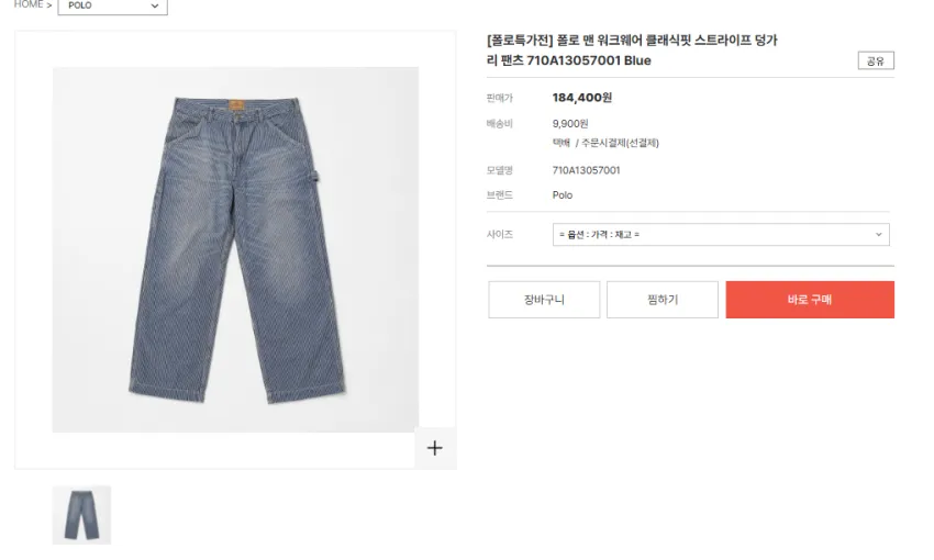 폴로 랄프로렌 덩가리 워크 팬츠, 디스트레스드 데님 등