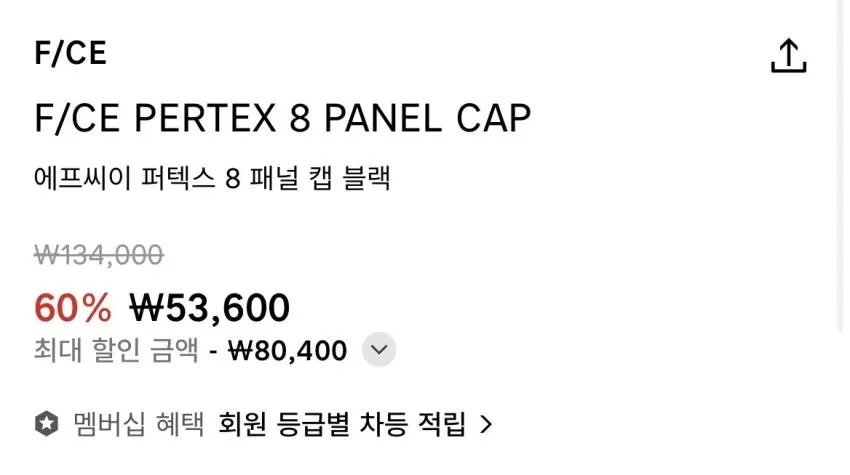 F/CE 퍼텍스 8패널 캡 5.3 퍼텍스다운 34발 외 60%세일