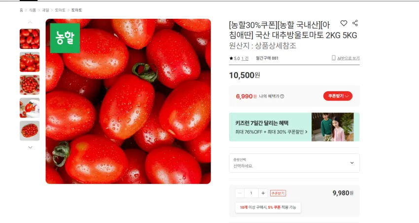 [100박스한정특가] 산지직송 초고당도 단단한 대추방울토마토, 1박스, 5kg