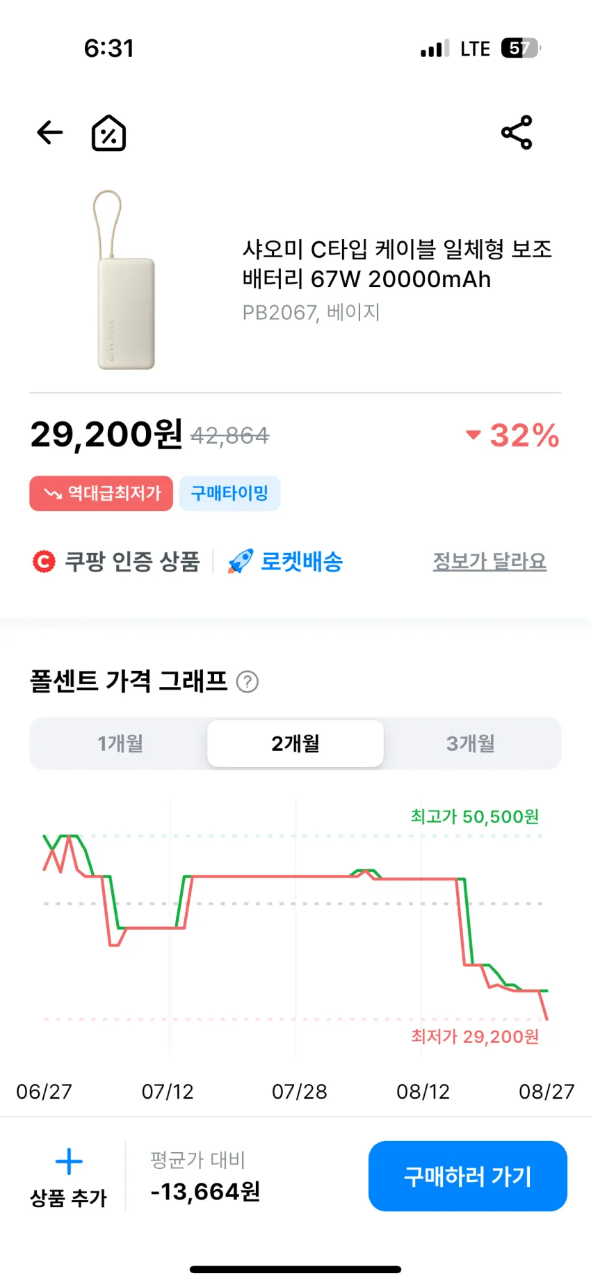 쿠팡 샤오미 67W 20000mAh 보조배터리