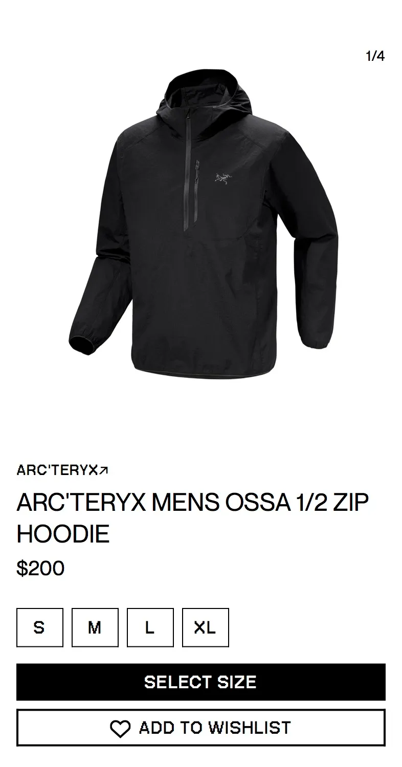 아크테릭스 스쿼미시 블랙 XL $150