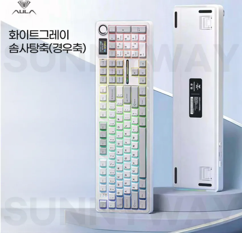 AULA 독거미 F108 pro 3모드 기계식 키보드 8000mAh 저소음 솜사탕축 화이트그레이 예약발송 9월말출고