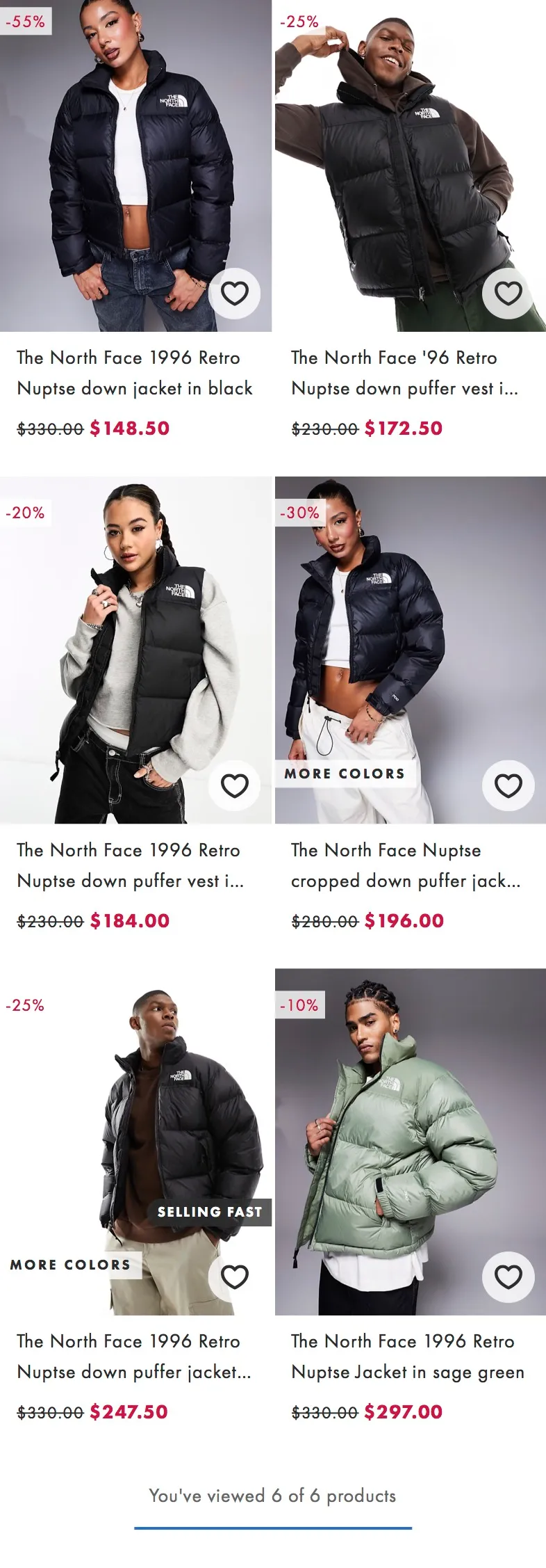 노스페이스 눕시 $185, 조공용 베스트 $128 등