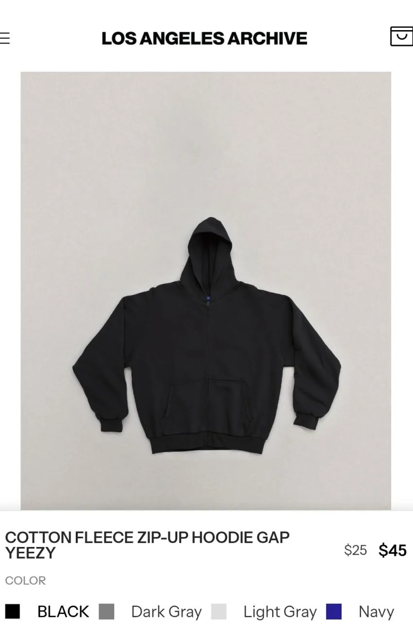 YEEZY GAP, COTTON FLEECE ZIP-UP HOODIE