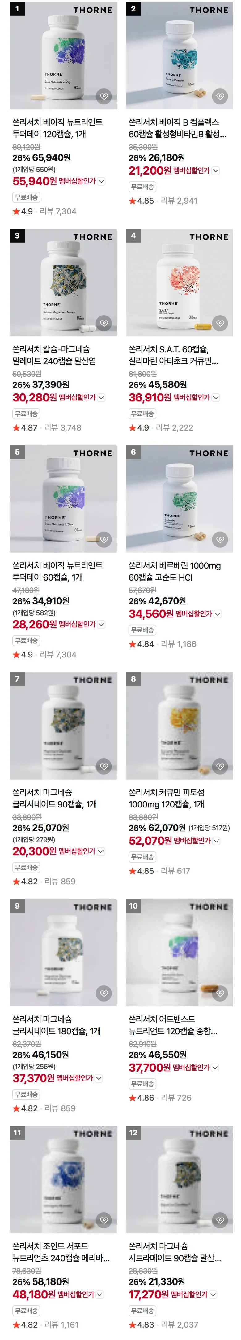 쏜리서치 뉴트리언트 120정 5.5발 등 중복할인