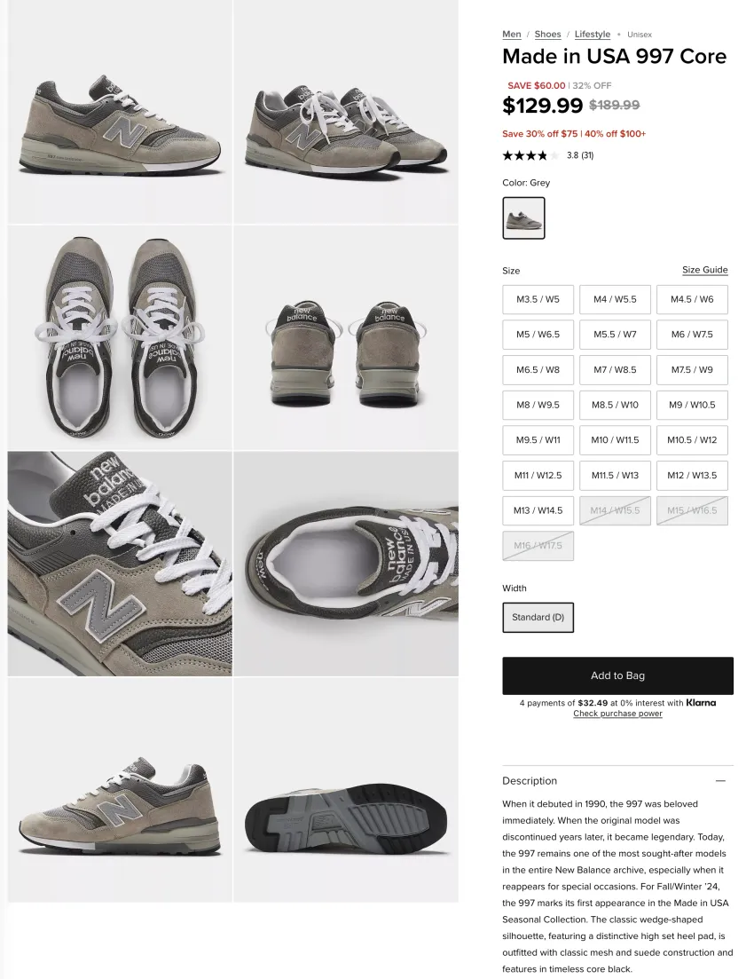 뉴발란스 Made in USA 997 $77.99