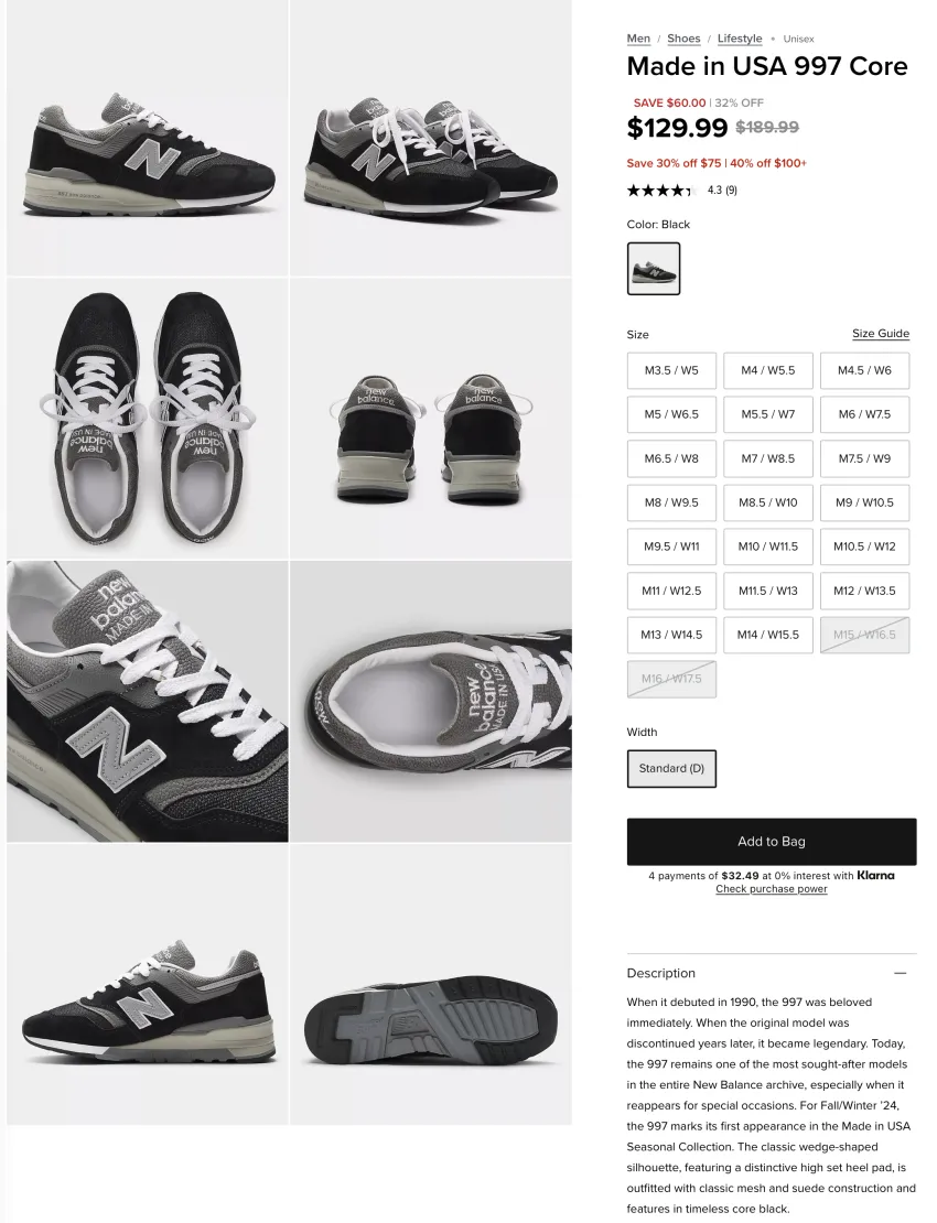 뉴발란스 Made in USA 997 $77.99