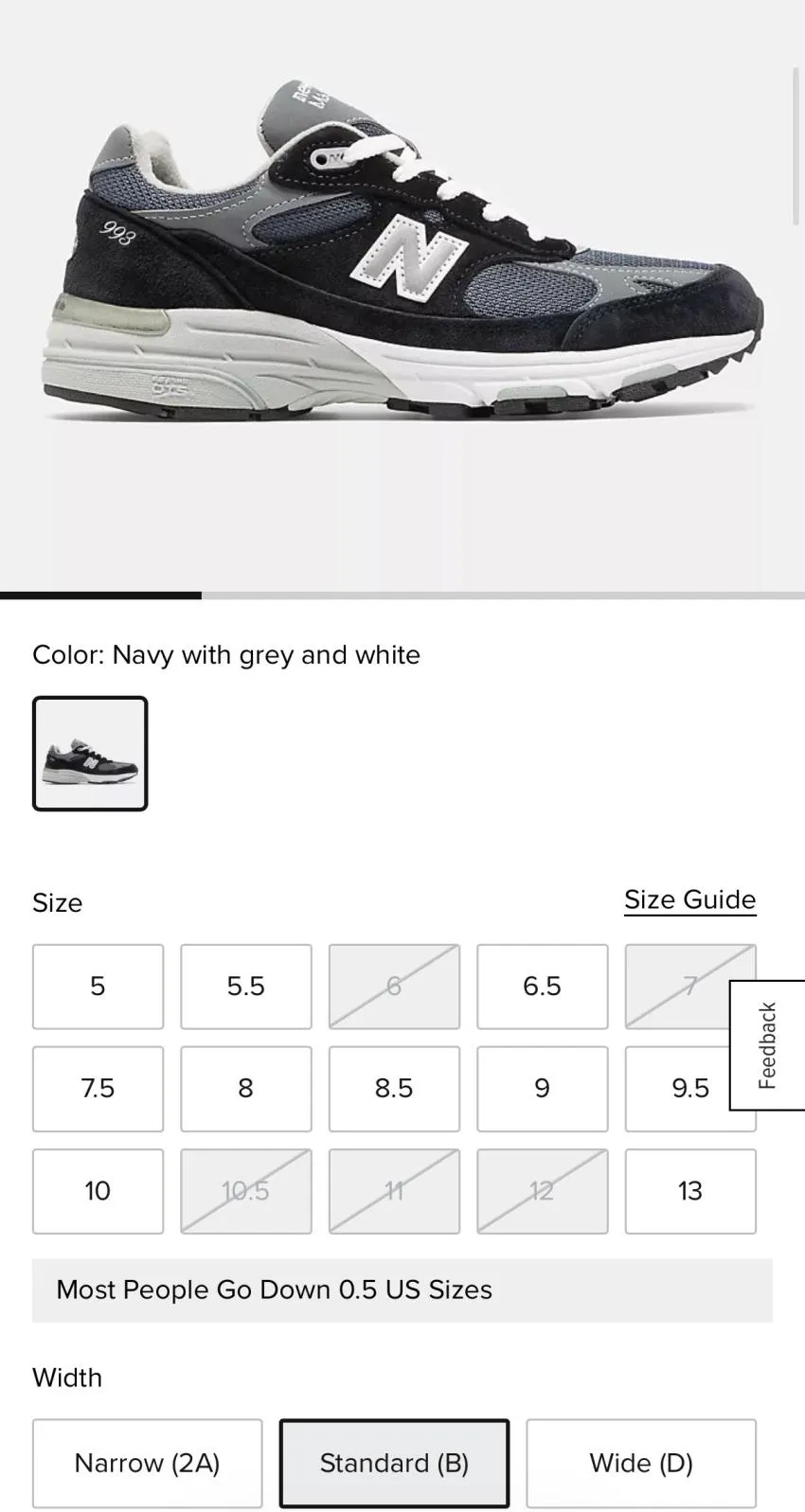 뉴발란스 993 네이비 $99 리스탁..