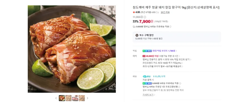 [1+1특가] 제주흑돼지 특급비법소스 칼집왕구이 양념돼지갈비