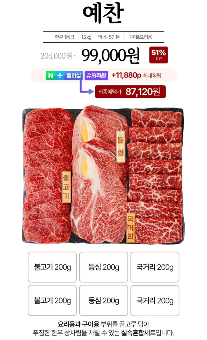 슈퍼적립 1등급 한우선물세트 1.2kg