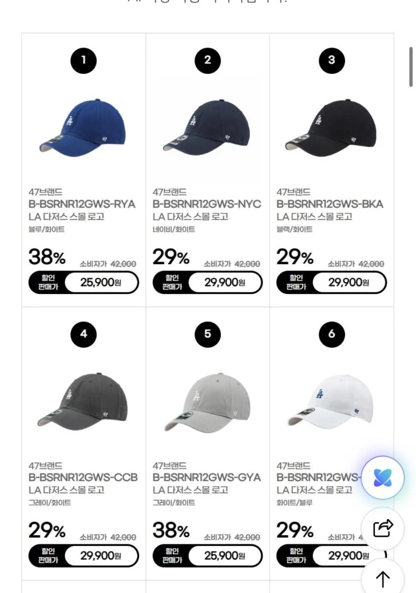47브랜드 모자 뉴욕양키스 LA다저스 스몰 빅 로고 클린업 볼캡