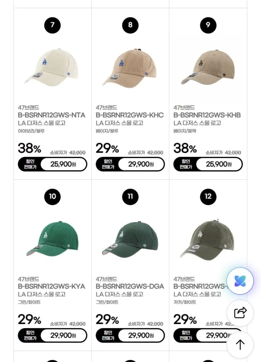 47브랜드 모자 뉴욕양키스 LA다저스 스몰 빅 로고 클린업 볼캡