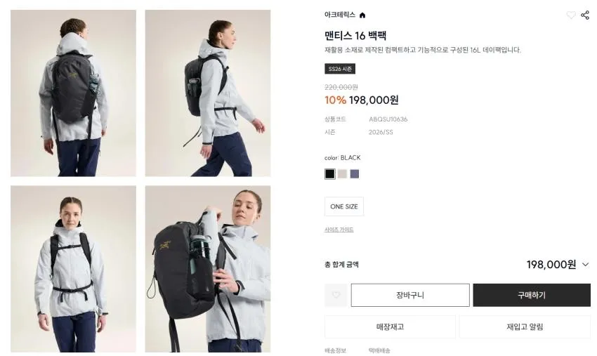 아크테릭스 스쿼미시 후디, 맨티스 16등 할인