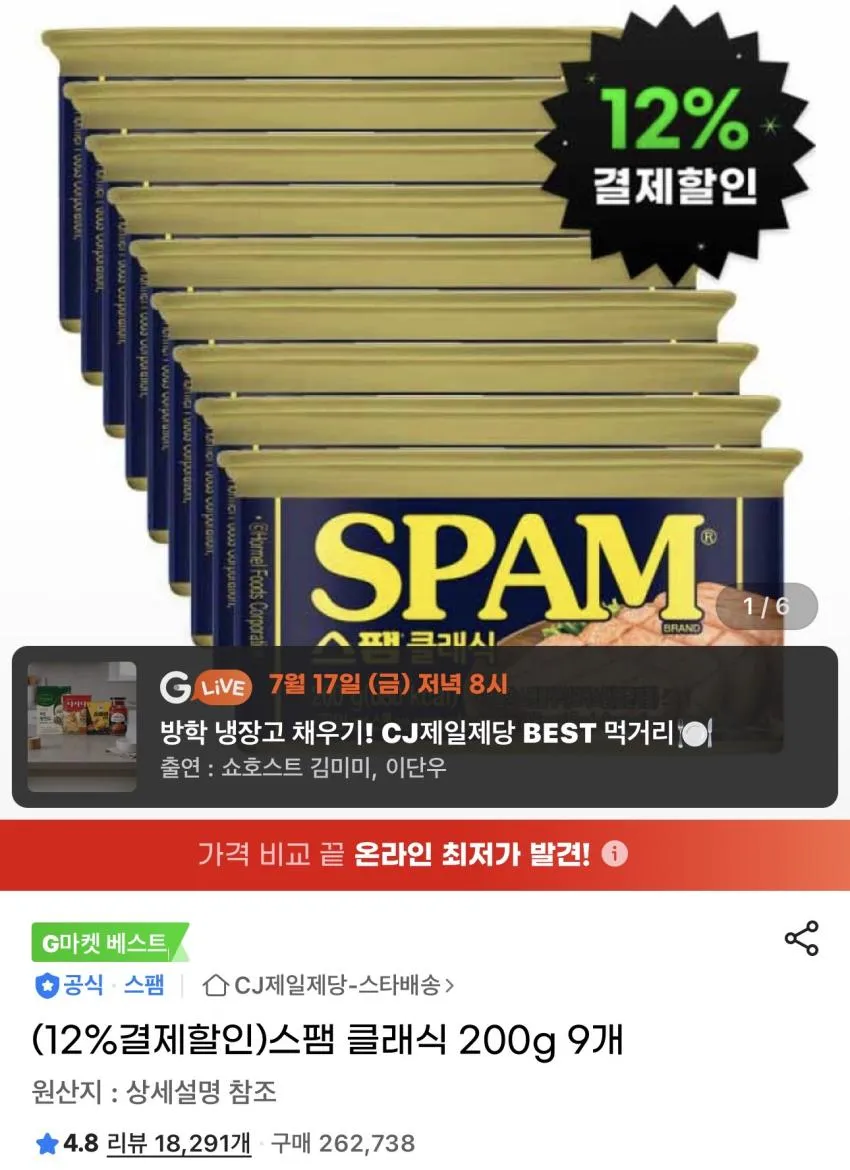 스팸 클래식 200g 9개