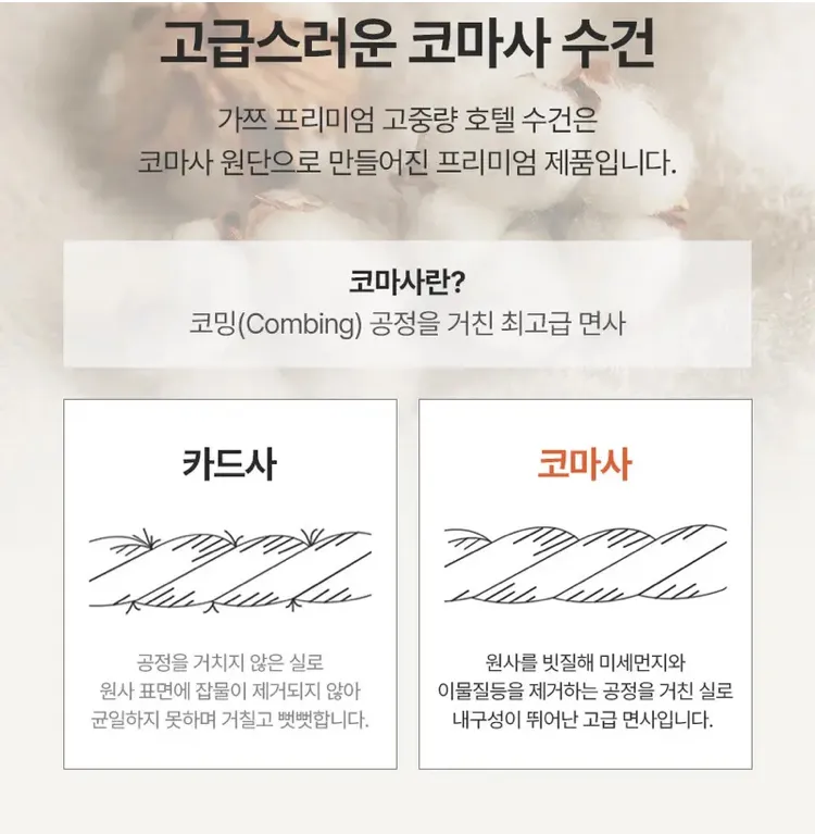 고중량 호텔 수건 코마사 40수 200g 10개