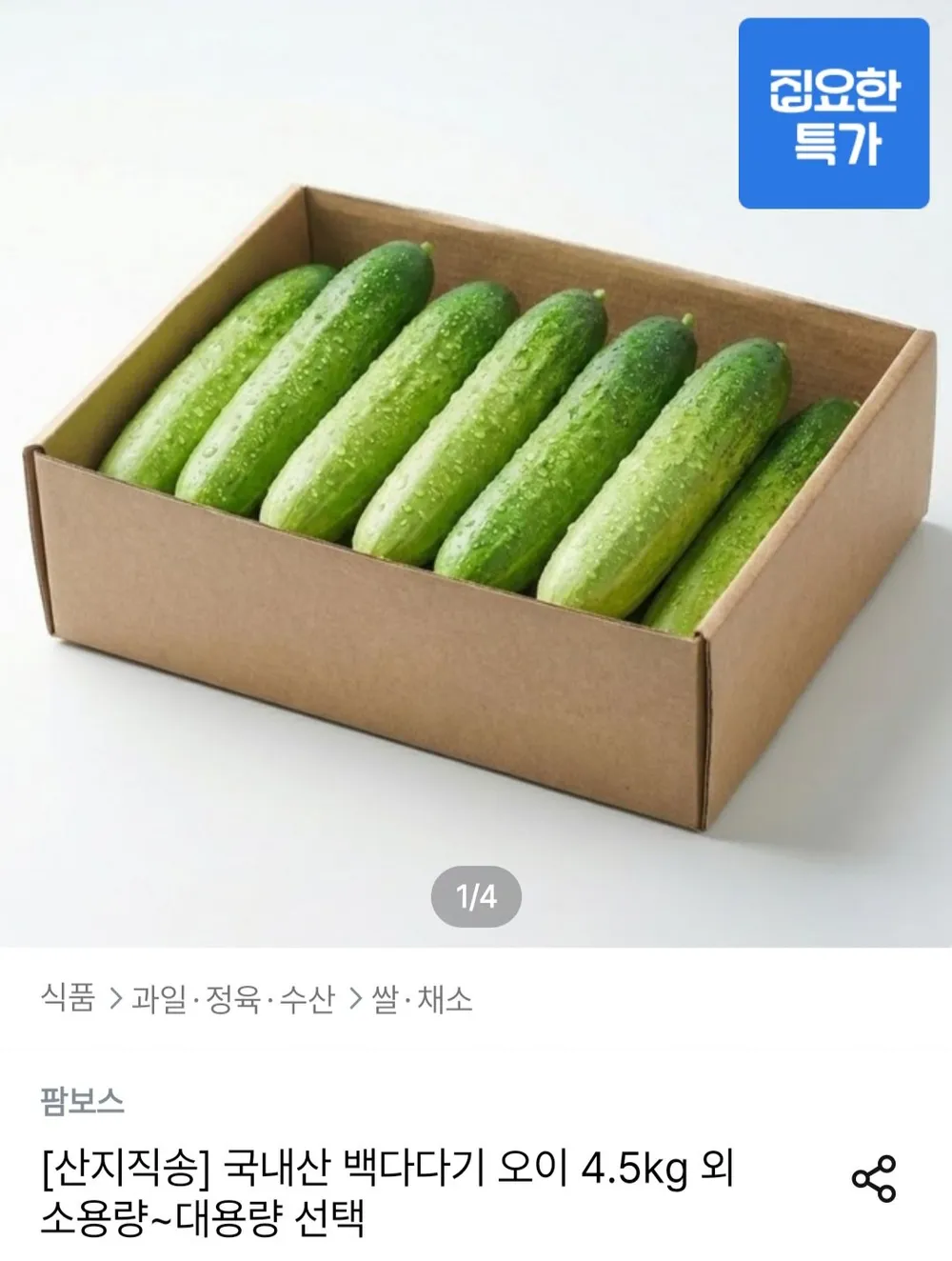 국내산 백오이 백다다기 오이, 1박스, 3kg